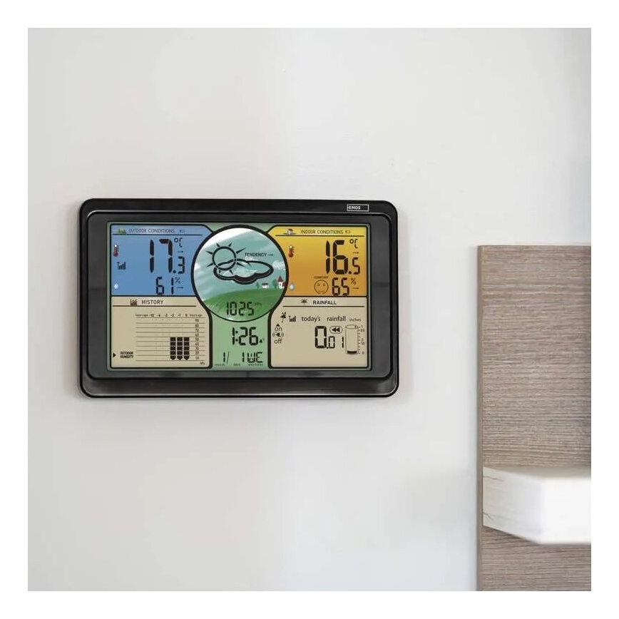 Stazione meteo wireless con display LCD a colori e pluviometro 3xAAA nero