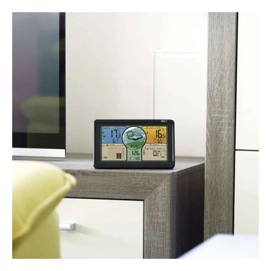 Stazione meteo wireless con display LCD a colori e pluviometro 3xAAA nero