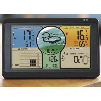 Stazione meteo wireless con display LCD a colori e pluviometro 3xAAA nero