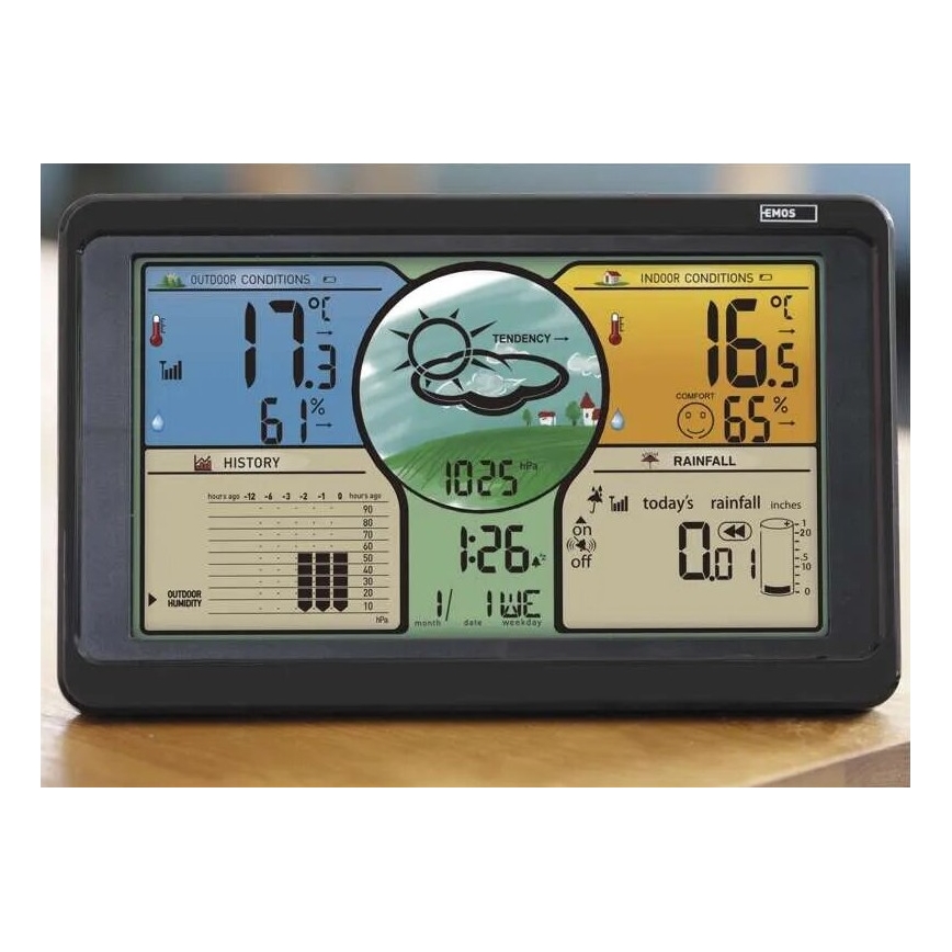 Stazione meteo wireless con display LCD a colori e pluviometro 3xAAA nero