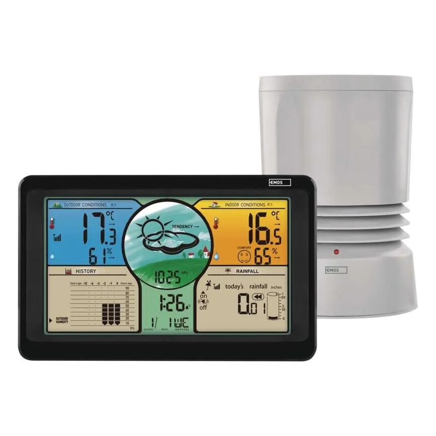 Stazione meteo wireless con display LCD a colori e pluviometro 3xAAA nero