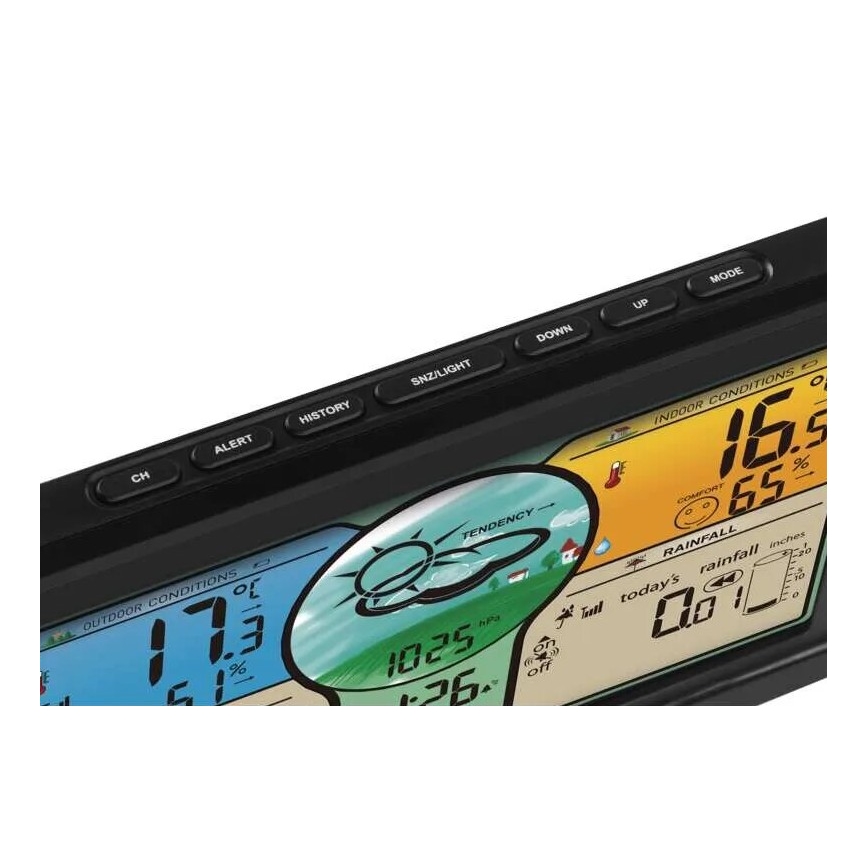 Stazione meteo wireless con display LCD a colori e pluviometro 3xAAA nero