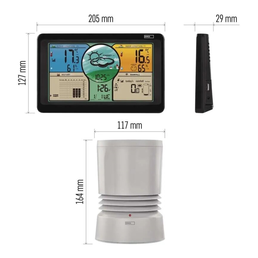 Stazione meteo wireless con display LCD a colori e pluviometro 3xAAA nero