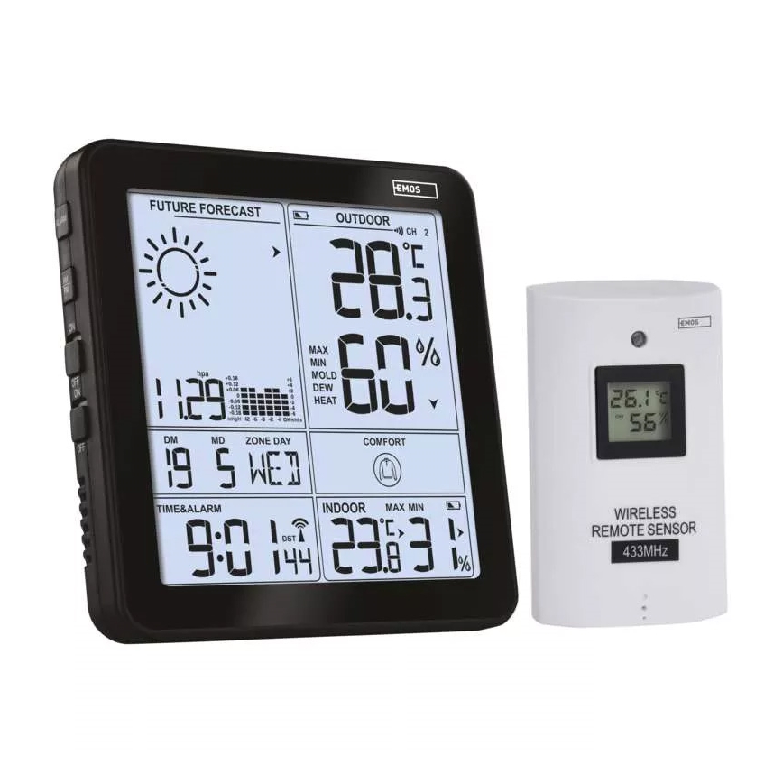 Stazione meteo wireless con sveglia 3xAA + 2xAAA nero