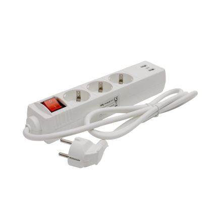 Steckdosenleiste mit Schalter, 3× Steckdosen (Schuko) + 2× USB-A + 1× USB-C, 1,5 m, weiß