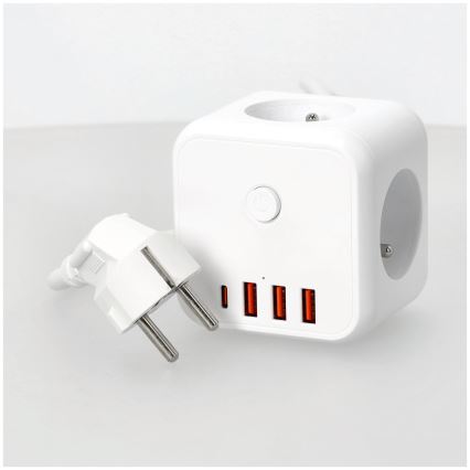 Steckdosenwürfel mit Schalter LINEA 3x230V + 4xUSB A/C weiß
