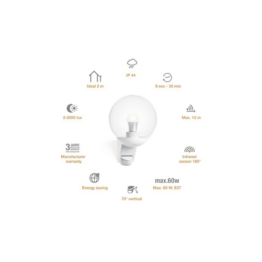 STEINEL 005917 - Applique da esterno con sensore L585S 1xE27/60W bianco