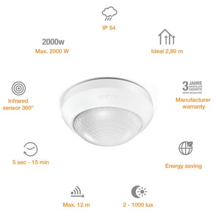 STEINEL 006532 - Sensore di movimento IS360-3 bianco IP54