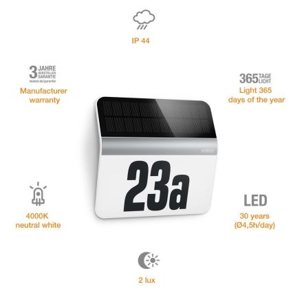 STEINEL 007140 - LED Numero civico solare XSolar LH-N LED/0,03W acciaio inossidabile