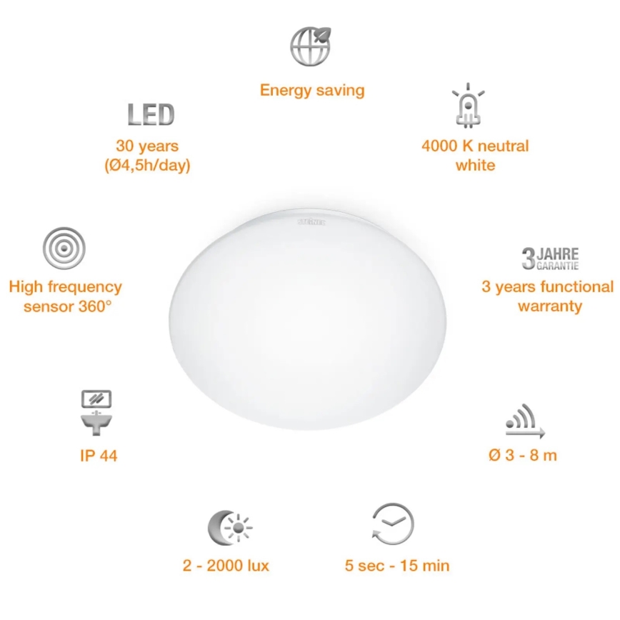 STEINEL 008383 - Luminaire LED salle de bain avec détecteur RS16LED LED/9,5W/230V IP44