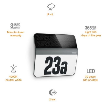 STEINEL 035730 - Numero civico solare LED XSolar LH-N LED/0,03W IP44
