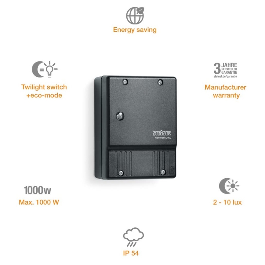 STEINEL 550318 - Interrupteur crépusculaire NightMatic 2000 noir IP54