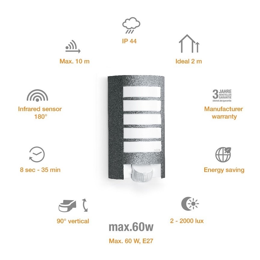 STEINEL 657819 - Luminaire extérieur avec détecteur L12 1xE27/60W/230V IP44