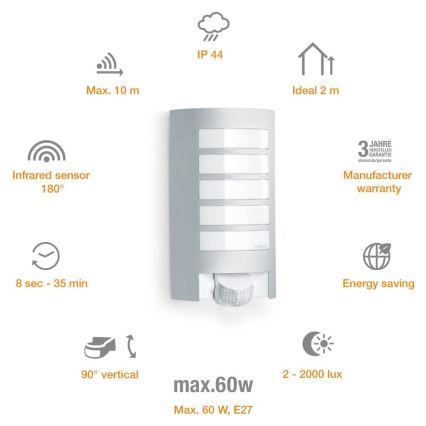 Steinel 657918 - L12S Applique con sensore da esterno 1xE27/60W/230V