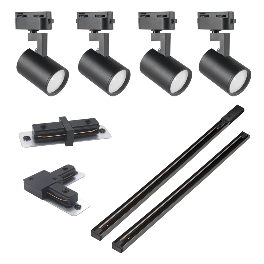 Strahler für Schienensystem LYNX 4xGU10/10W/230V + 2 x 75 cm Schienensystem schwarz
