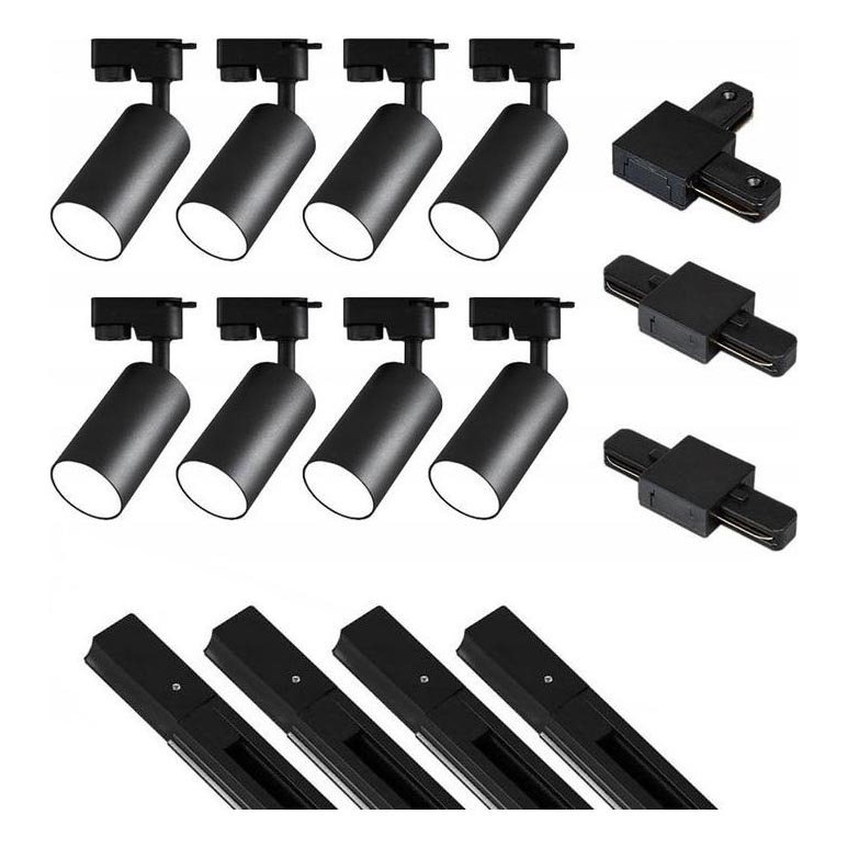 Strahler in Schienensystem 8xGU10/25W/230V 4 m schwarz