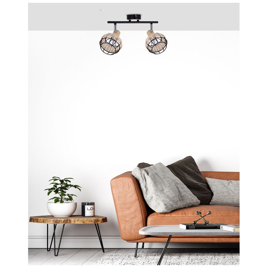 Strahler TAJGA 2xE14/40W/230V Rattan/schwarz