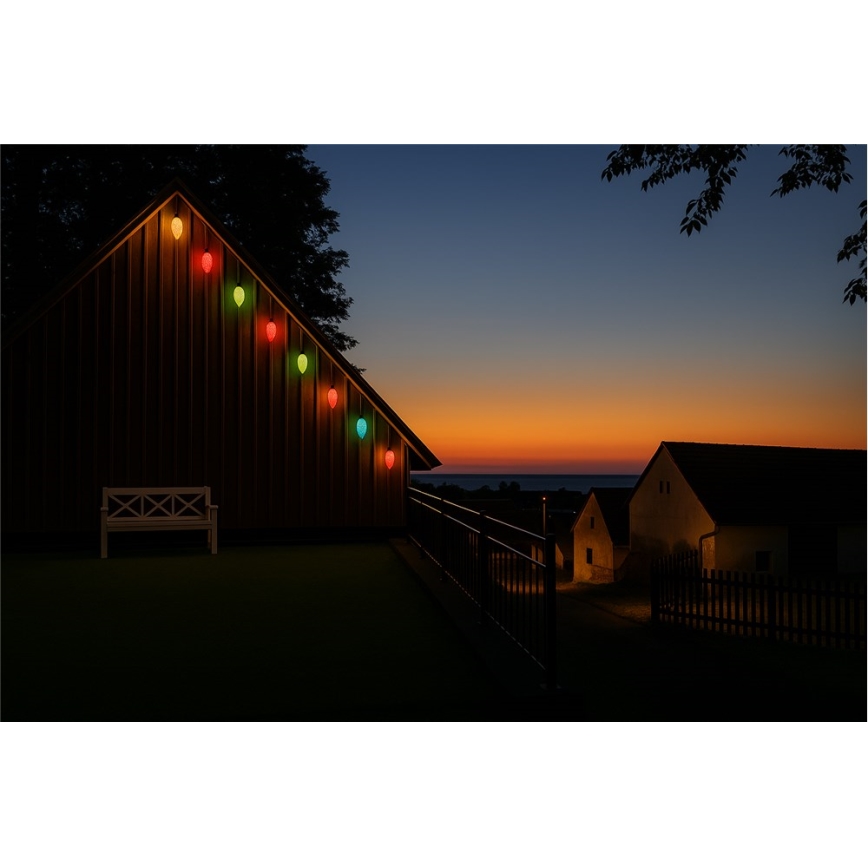 Stringa LED da esterno CONE FILAMENT 20xE10 14 m multicolore/bianco caldo IP44, prodotta nella Repubblica Ceca