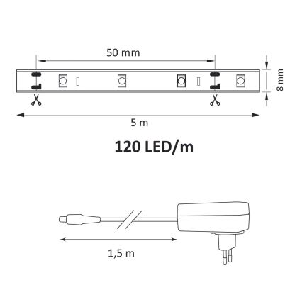 Striscia LED 5m LED/36W/12V 4000K