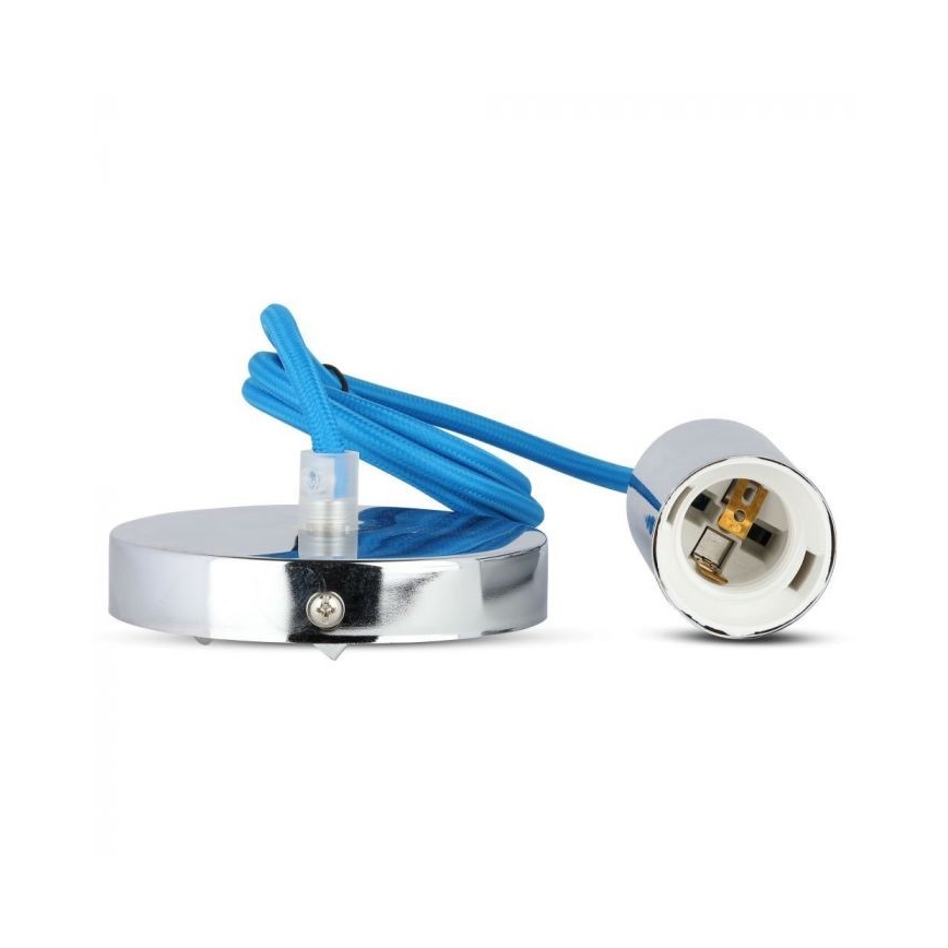 Stromkabel 1xE27/60W/230V blau/glänzendes Chrom