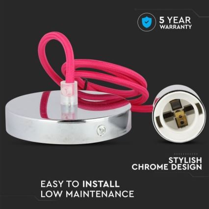 Stromkabel 1xE27/60W/230V dunkles Pink / glänzendes Chrom