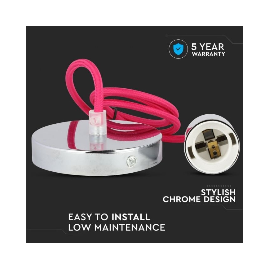 Stromkabel 1xE27/60W/230V dunkles Pink / glänzendes Chrom