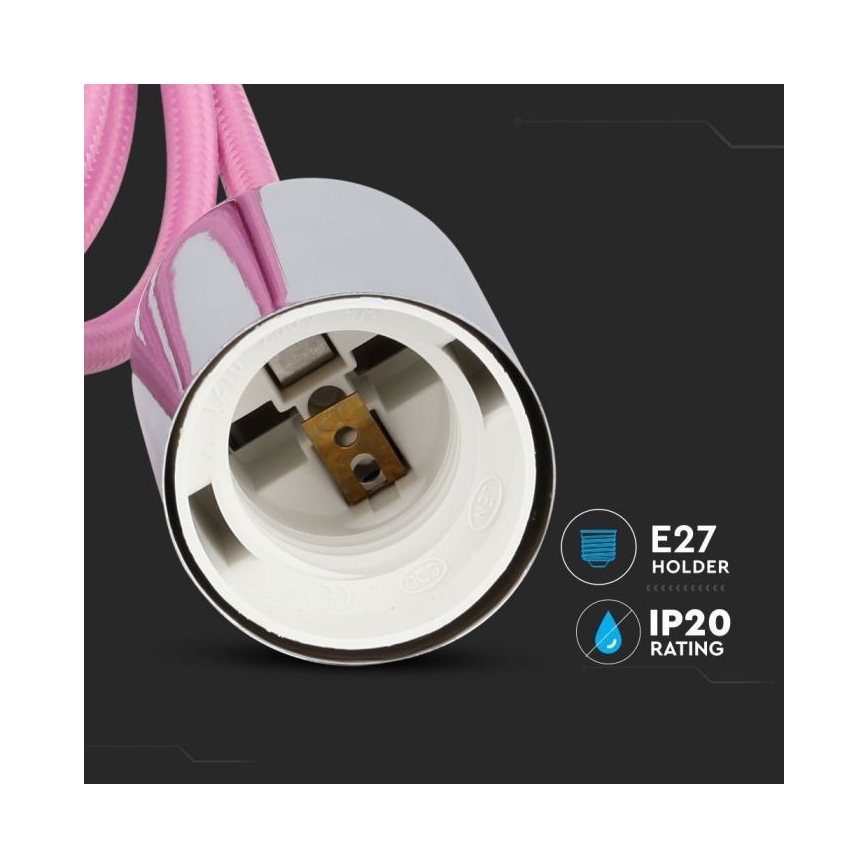 Stromkabel 1xE27/60W/230V hellrosa/glänzendes Chrom