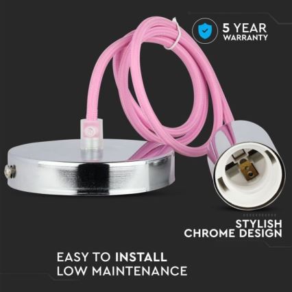Stromkabel 1xE27/60W/230V hellrosa/glänzendes Chrom