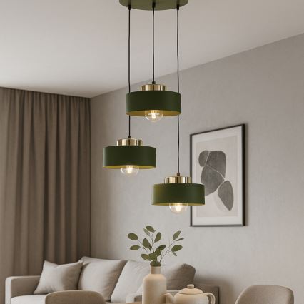 Suspension à câble IGNIA 3xE27/60W/230V vert/doré