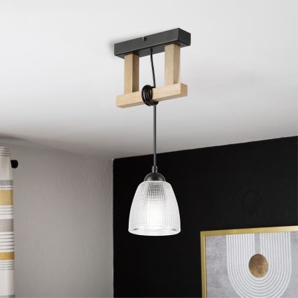Suspension à câble LEANDRA 1xE27/15W/230V chêne/noir
