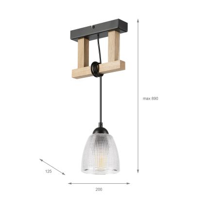 Suspension à câble LEANDRA 1xE27/15W/230V chêne/noir