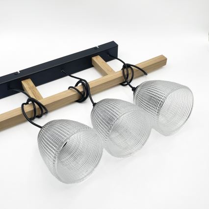 Suspension à câble LEANDRA 3x E27/15 W/230 V chêne/noir