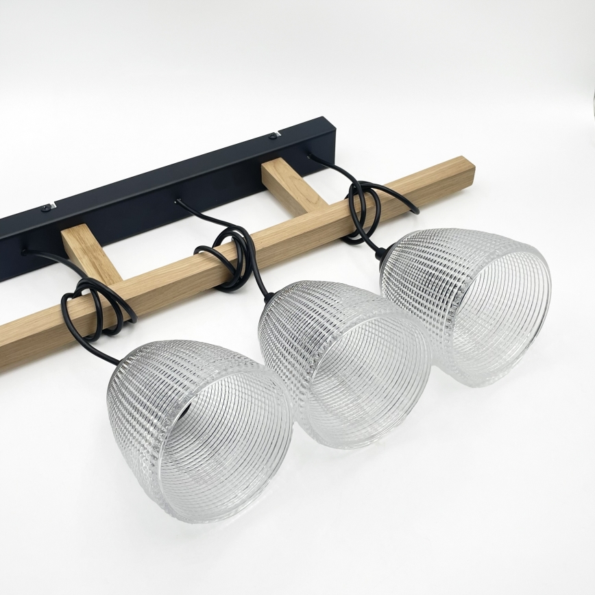 Suspension à câble LEANDRA 3x E27/15 W/230 V chêne/noir