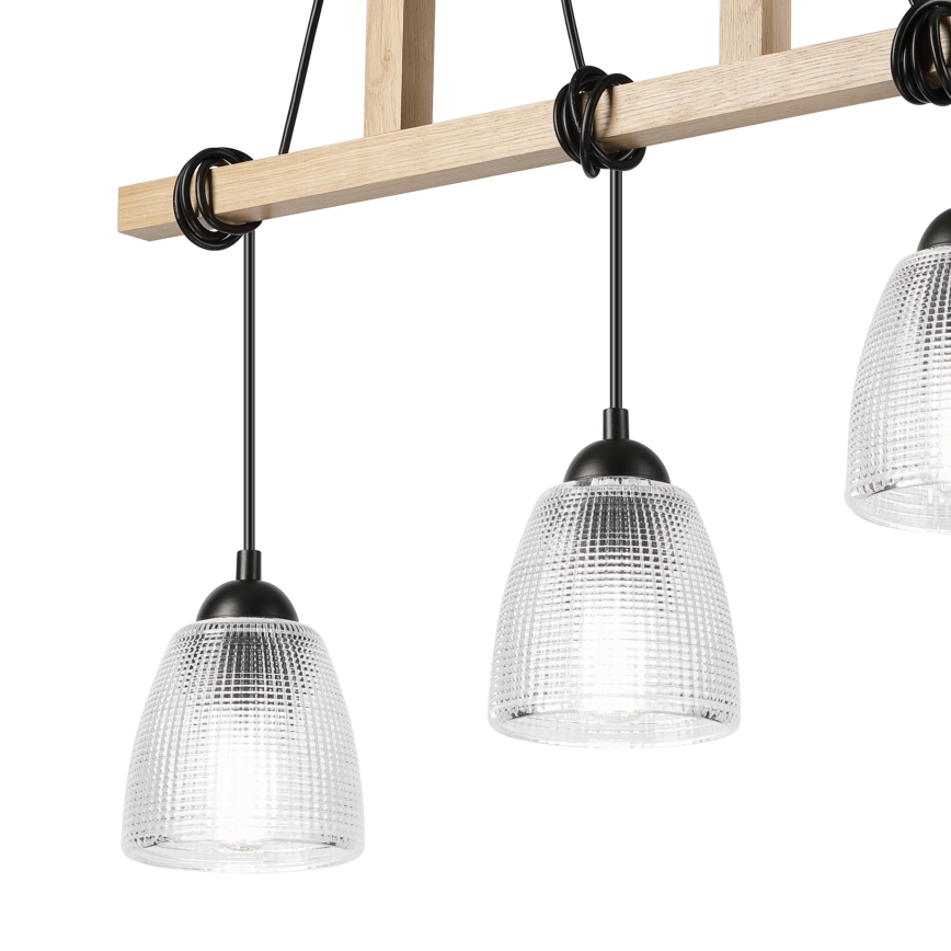Suspension à câble LEANDRA 3x E27/15 W/230 V chêne/noir