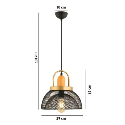 Suspension à câble MONZA 1xE27/40W/230V Ø 29 cm noir/doré