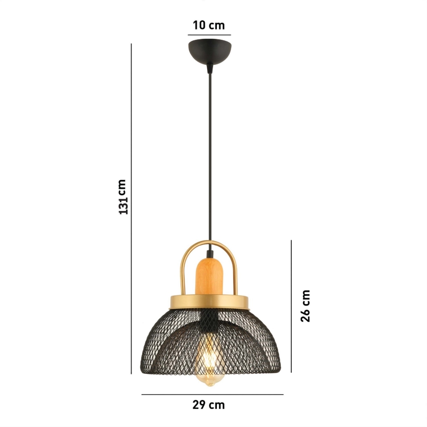 Suspension à câble MONZA 1xE27/40W/230V Ø 29 cm noir/doré