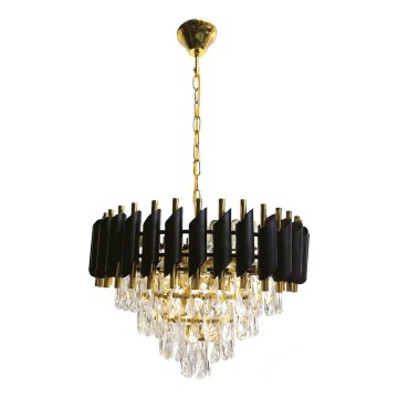 Suspension à chaîne CRISTAL 7xE14/10W/230V Ø 48 cm noir/doré
