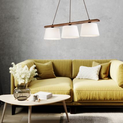 Suspension AIDA sur câble 3x E27, 60 W, 230 V, chêne/noyer