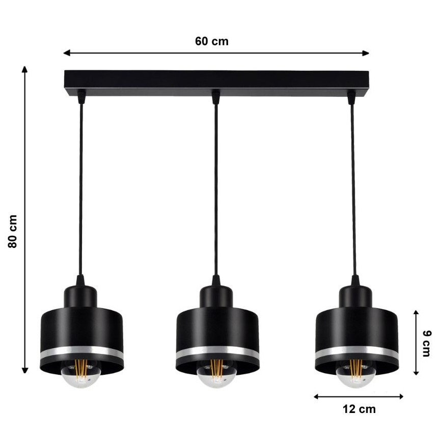 Suspension avec fil BODO SILVER 3xE27/60W/230V