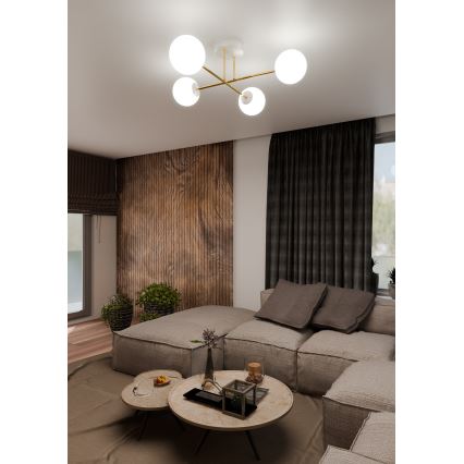 Suspension-barre MAGNUM 4xE14/10W/230V blanc/doré