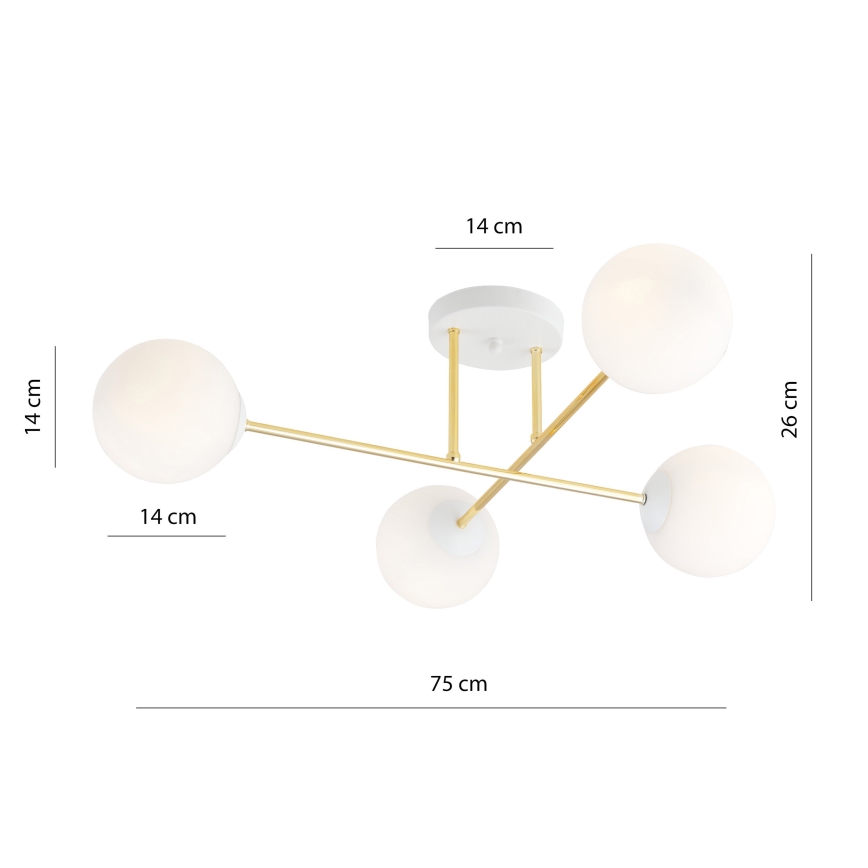 Suspension-barre MAGNUM 4xE14/10W/230V blanc/doré