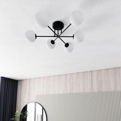 Suspension-barre ROMA 6xE14/10W/230V noir/blanc