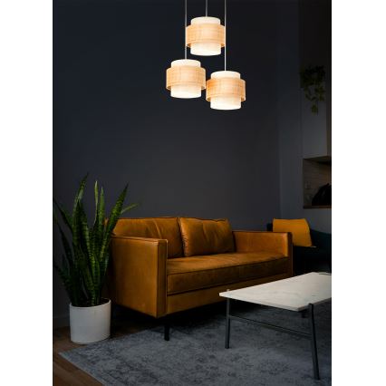 Suspension BOHO à câble 3xE27/60W/230V jute/crème