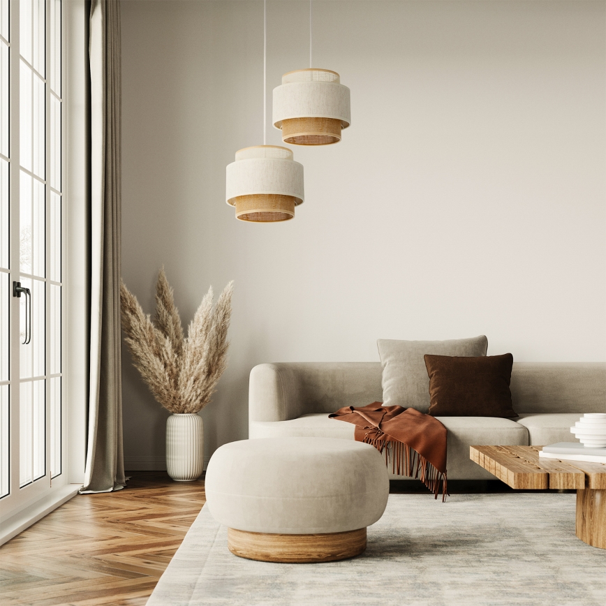 Suspension BOHO sur câble 2xE27/60W/230V blanc/jute