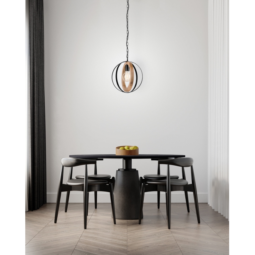 Suspension chaîne ONDA 1xE27/15W/230V noir/chêne