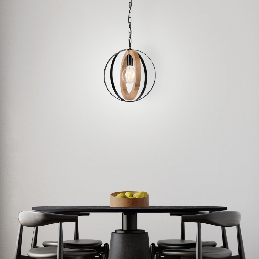 Suspension chaîne ONDA 1xE27/15W/230V noir/chêne