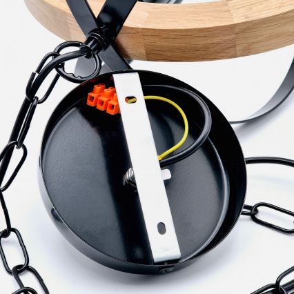 Suspension chaîne ONDA 1xE27/15W/230V noir/chêne
