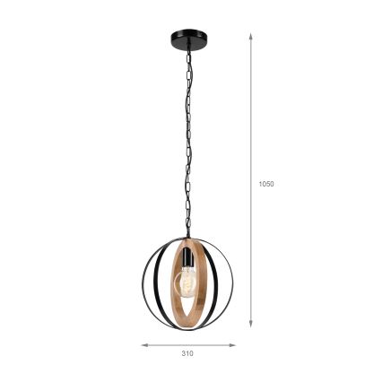 Suspension chaîne ONDA 1xE27/15W/230V noir/chêne