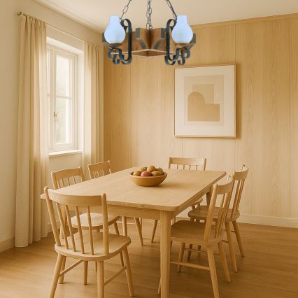 Suspension chaîne QUEEN 4xE14/40W/230V hêtre