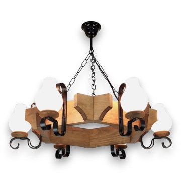 Suspension chaîne QUEEN 6xE14/40W/230V hêtre
